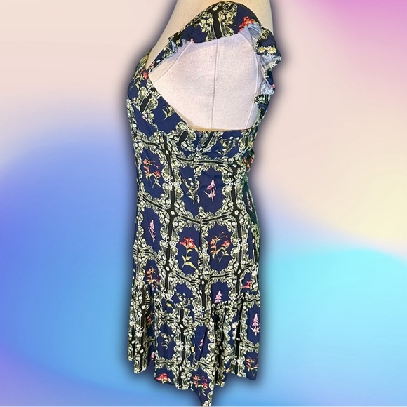 Agua Bendita for Target Navy Blue Floral Tile Print Ruffled Mini Dress Size S - Picture 9 of 16